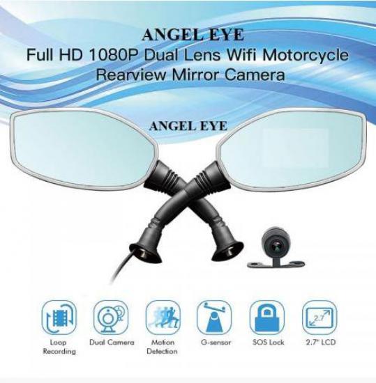 AngelEye Motosiklet için Çift Kameralı Araç Kamerası Yan Ayna Şek