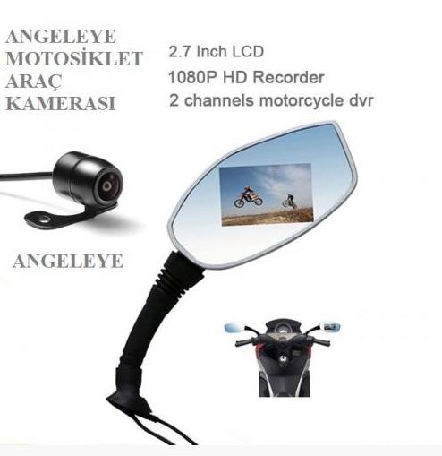 AngelEye Motosiklet için Çift Kameralı Araç Kamerası Yan Ayna Şek